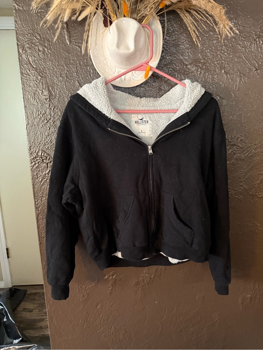 Hollister Black Zip-Up Teddy Lined Hoodie Jacket
